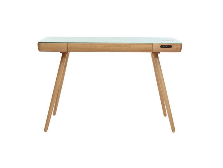 Bureau connecté multimédia avec tiroir en verre et bois clair L120 cm CLEVER
