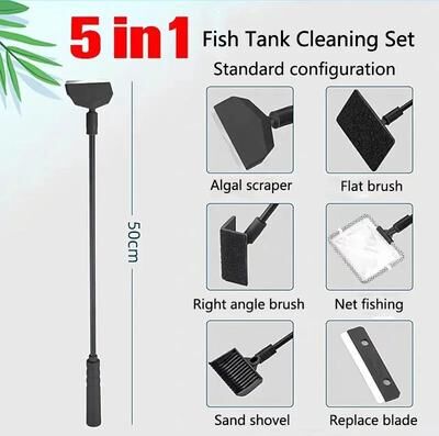 Pet Hub Aquarium Cleaning Tools Kit: Algae Cleaner Set, Tank Net, Scraper, Sponge 1