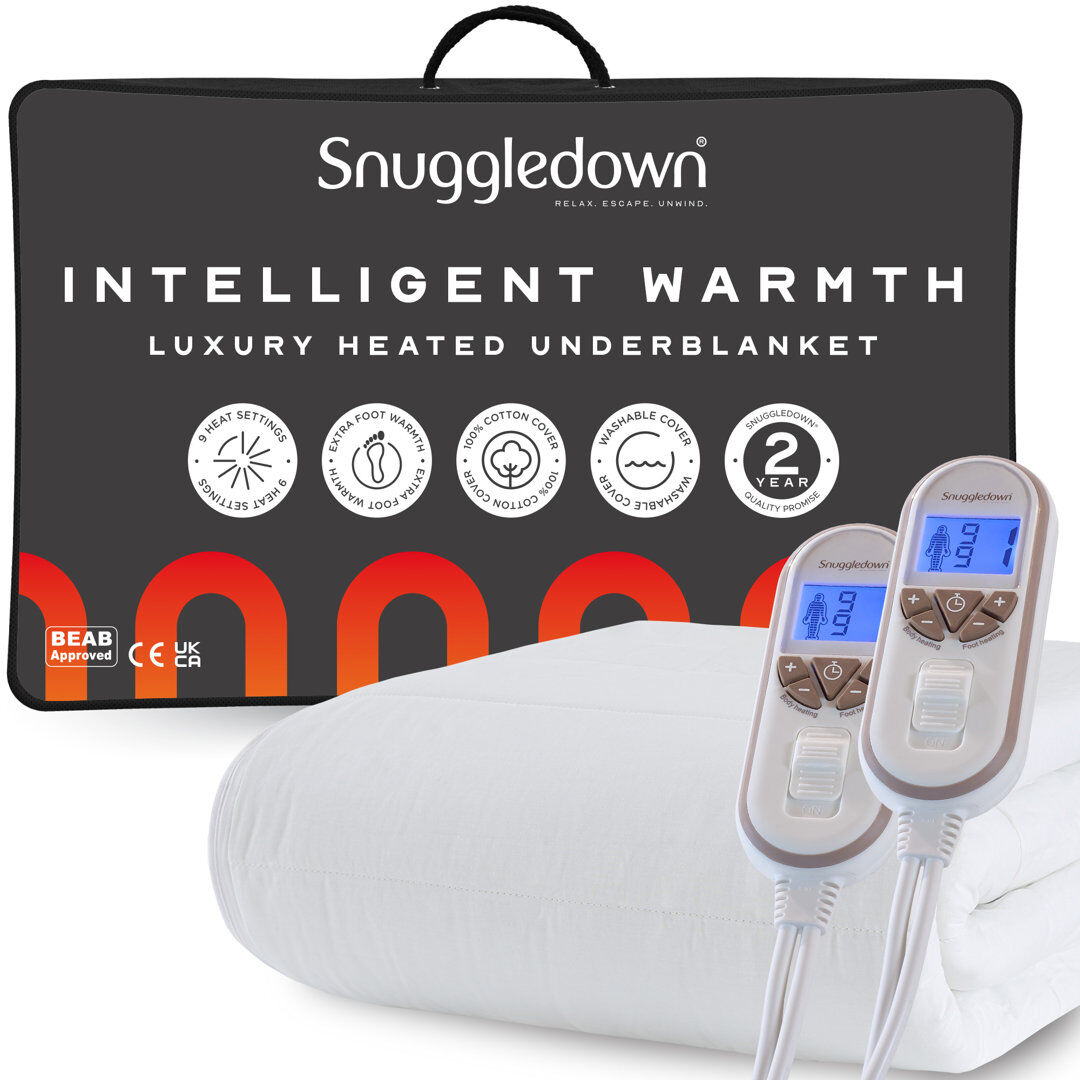 Snuggledown Intelligent Warmth Heated Blanket Topper, 9 Heat Settings Under Blanket White King (5')