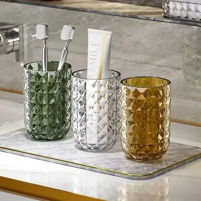 Uplift Treasures Light Luxury Transparent Mouthwash Cup With Glacier Pattern Toothbrush Cup For Home & Couples gold