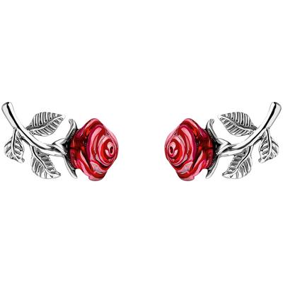 Paar Ohrstecker THOMAS SABO "Roses Romance, Rose", bunt (silberfarben, rot), Ohrringe, Damen, Silber 925 (recycelt)