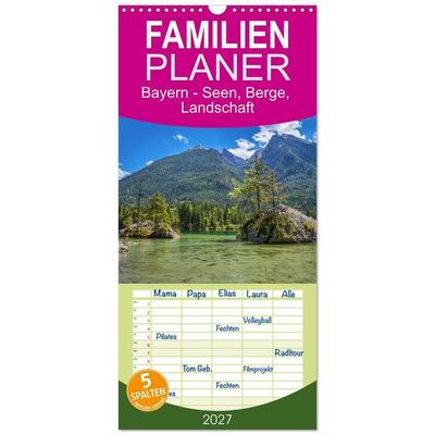 Familienplaner 2027 - Bayern - Seen, Berge, Landschaft mit 5 Spalten (Wandkalender, 21 x 45 cm) CALVENDO