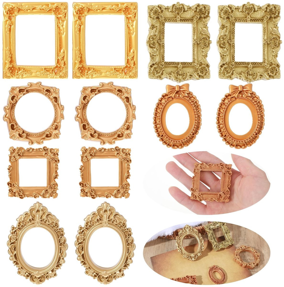Dailygoods 12 stuks mini fotolijstjes - Gouden vintage hars fotolijstjes