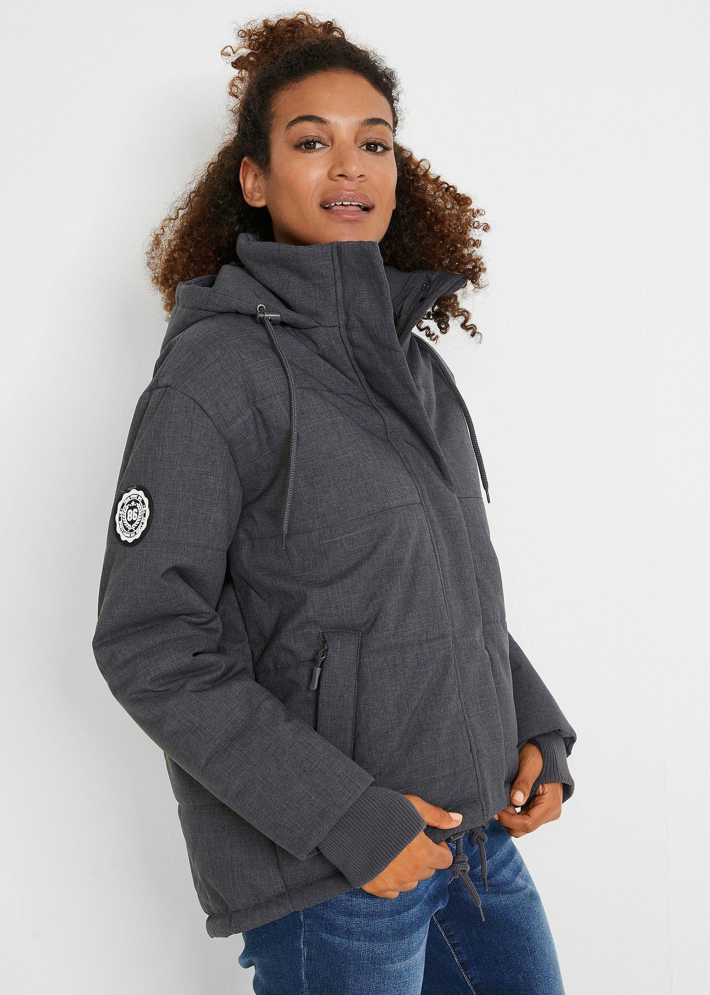 bonprix wasserabweisende Outdoor-Steppjacke Oversized, grau, Gr.54, Outdoor-Winterjacke mit Kapuze und verschließbaren Taschen, überschnittene Schulter, Oversize Fit