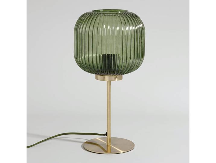 Vergoldete Stahllampe mit grünem Glasschirm, H 40 cm
