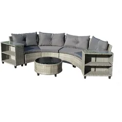 HC Garten & Freizeit 15tlg. runde Garten-Sofagarnitur Loungeset mit 2 Seitenablagen - Grau