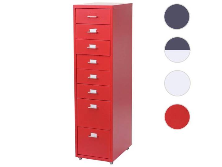 Caisson à roulettes Boston T851 placard en acier 109x28x44cm 8 tiroirs ~ rouge