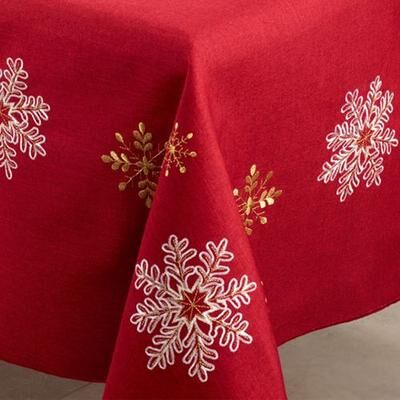Saro Trading Holiday Snowflakes Oblong Tablecloth Red, 70 x 104, Red