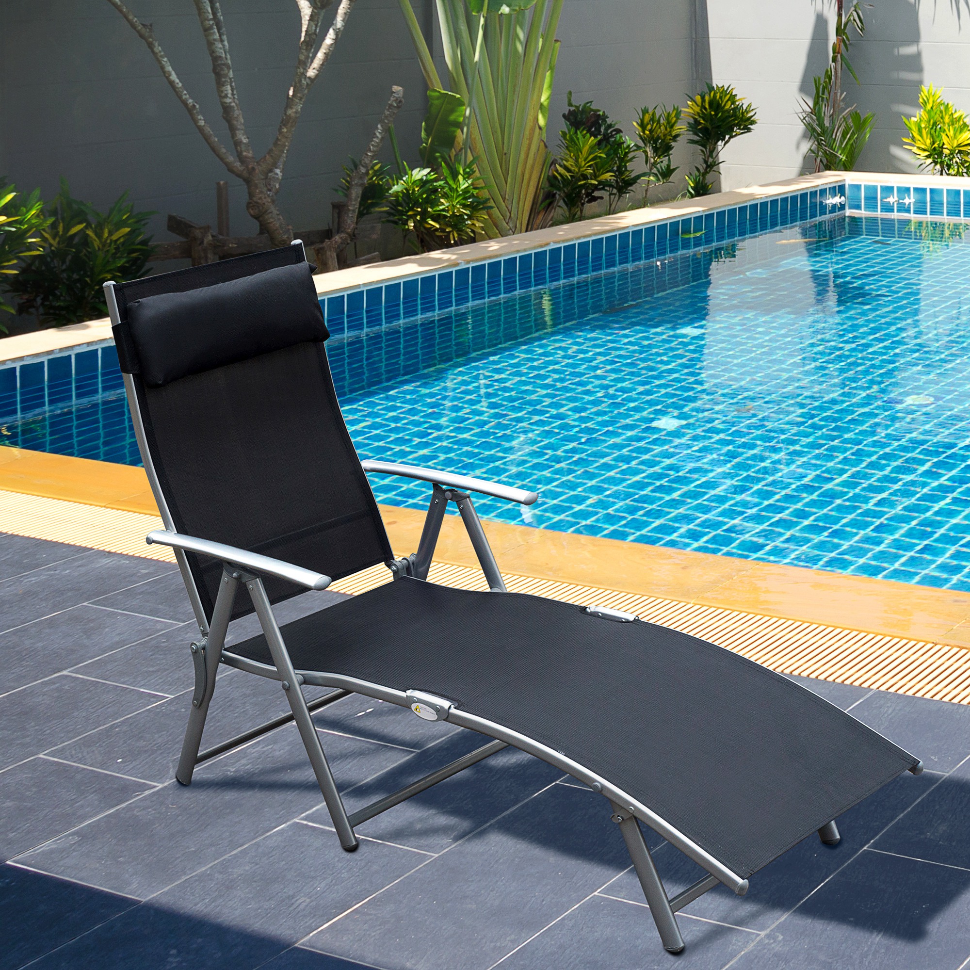 Outsunny Lettino Prendisole Reclinabile, Sedia a Sdraio da Giardino in Metallo, Pieghevole, Relax Terrazzo, 137x63.5x100.5cm - Nero Aosom