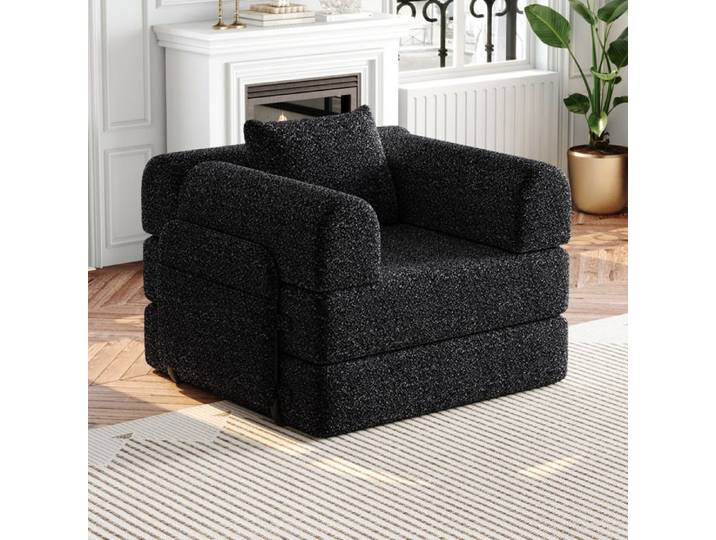 Canapé-lit modulable - 1 place - Chenille - Rangement accoudoir - Convertible lit