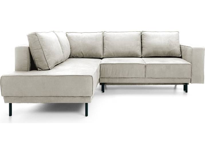 Ecksofa Rodario mit Schlaffunktion, Easy-Clean-Veloursbezug in Hellbeige, linksseitig