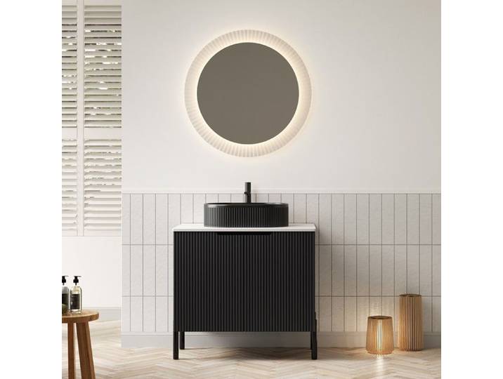 Meuble vasque sur pied - Style romantique français - Vasque ovale céramique noire - Plan Carrare blanc - Portes à amortisseurs