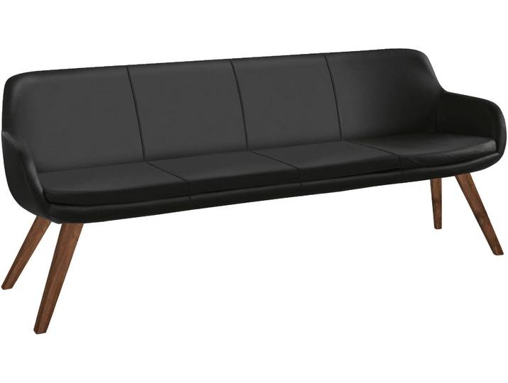 Essbank, Echtes Leder, Schwarz, 220×66 cm, Mit Armlehnen, Modern, Musterring