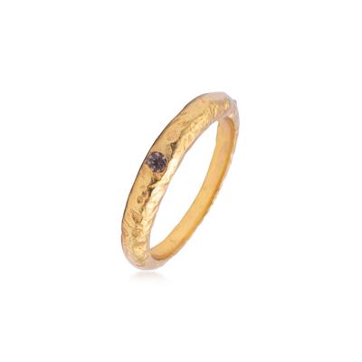 Silberring HAZE & GLORY "Ring Bandring gehämmert Rosenquarz- Unity 925 Silber" Gr. 58, gold, Fingerringe, Damen, 58, Silber 925 (Sterlingsilber), Silberring