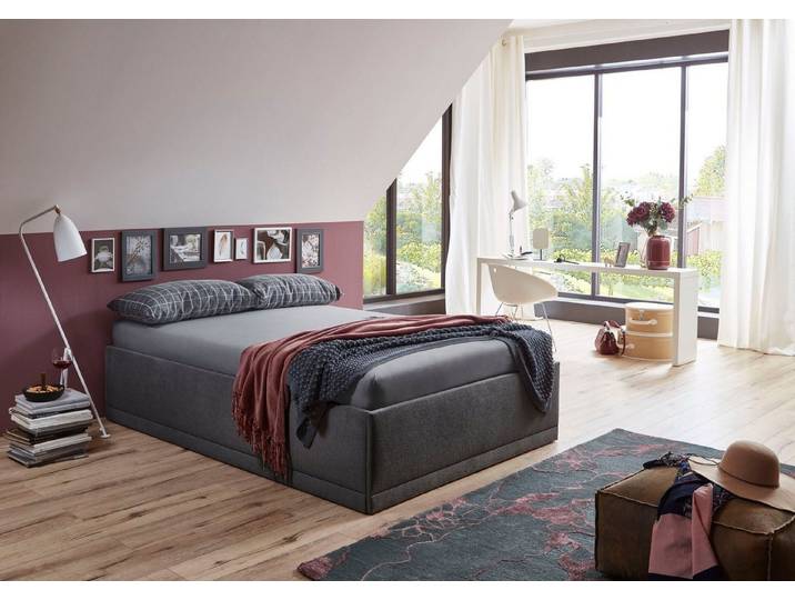Westfalia Schlafkomfort Polsterbett Texel, Standardhöhe mit Zierkissen, Bettkasten bei Ausführung mit Matratze