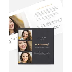 Einladungen zum Geburtstag  selbst gestalten mit Spruch und Fotos im Onlinedesigner bei Meine-Kartenmanufaktur.de