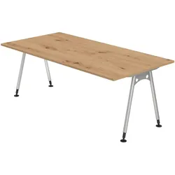 bümö manuell höhenverstellbarer Schreibtisch 200x100 cm in Asteiche - PC Tisch höhenverstellbar & groß, höhenverstellbarer Tisch Büro, großer