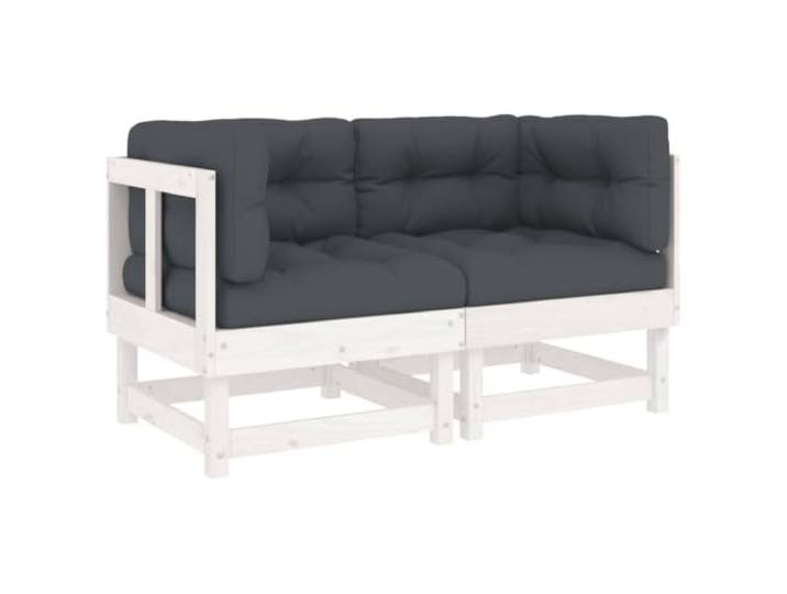 IBUQDDV Ecksofa mit Kissen 2 STK. Weiß Massivholz Kiefer Latten-Design, weiche Kissen, modulares Sofa, Massivholz Kiefer, Garten, Innenhof, Terrasse, 110 kg pro Sitzplatz