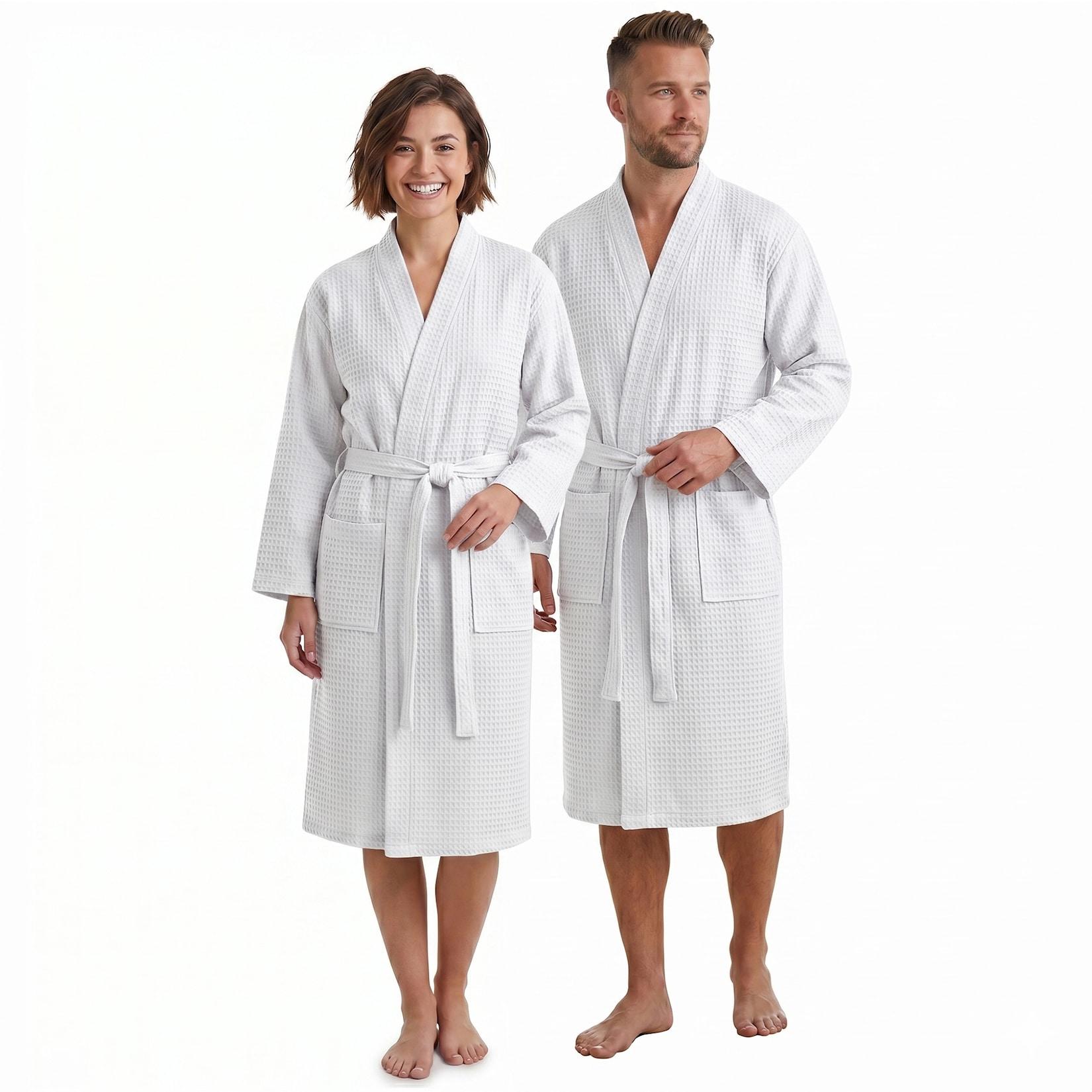 NYVI Bademantel NYVISpa Waffelpique - Unisex Saunamantel für Damen & Herren aus 100% Baumwolle - luftig leichter & atmungsaktiv Farbe:Weiß;Größe:L
