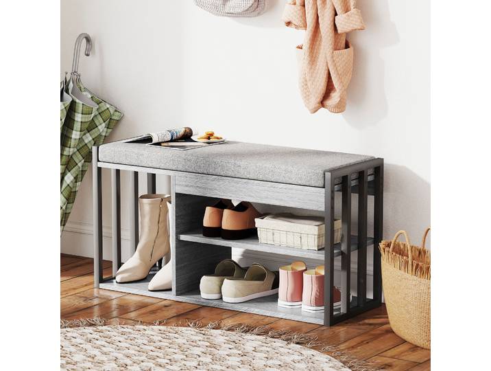HOMCOM Banc Étagère à Chaussures 3 Niveaux Gris