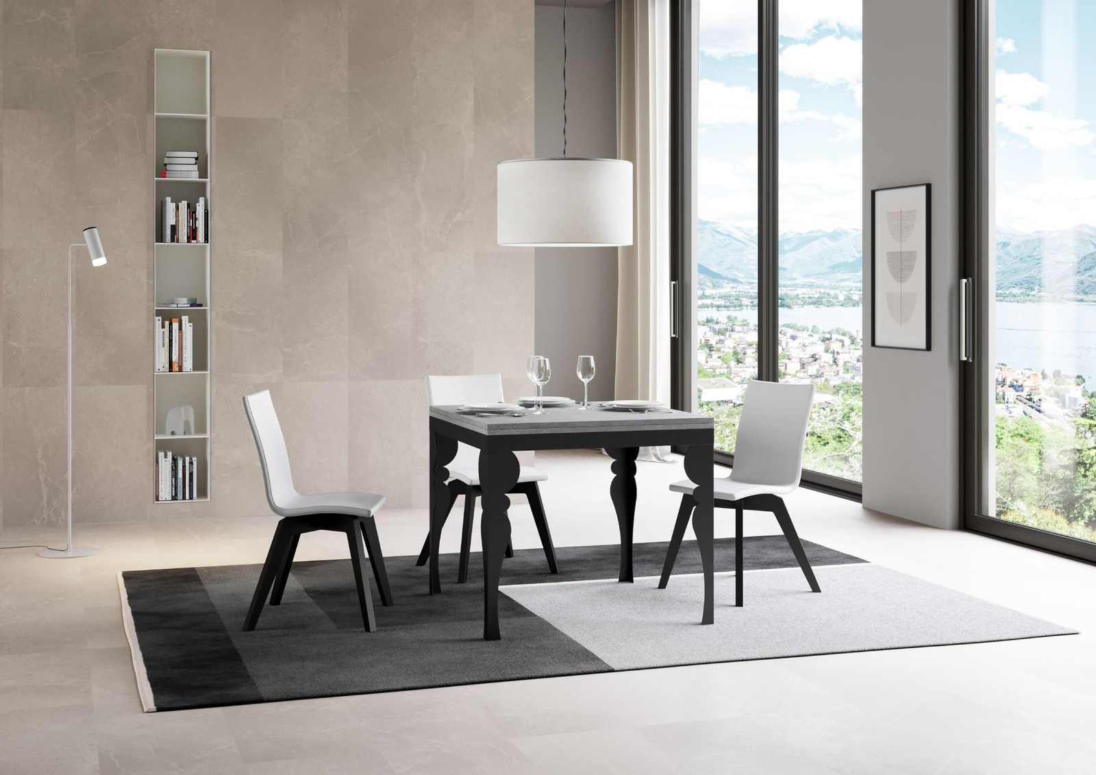Itamoby Paxon Libra Uitschuifbare Eettafel met Butterfly Leaf en Antracietkleurig Cement Onderstel, B/D/H: 90 x 90 x 180 cm