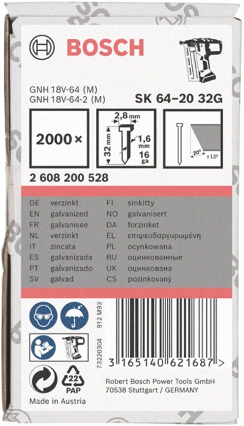 Bosch Senkkopf-Stift SK64 20G 32 mm verzinkt (2608200528)