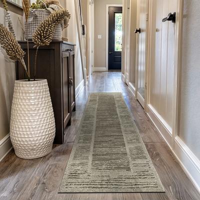 World Rug Gallery Striped Framed Border Power Loomed Soft Shag High-Low Indoor Area Rug