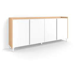 SKRAUT HOME Sideboard, Highboard, 207x91x35 cm, 4 Türen, Industriedesign, Weiß und Eiche Soft