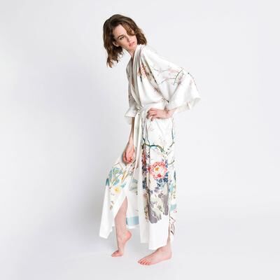 KIM + ONO Spring Floral Kimono Robe - Long   KIM+ONO - white / one size
