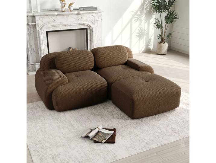 Canapé d'angle modulable tissu velours côtelé doux design ergonomique convient aux salons aux espaces détente et aux chambres.