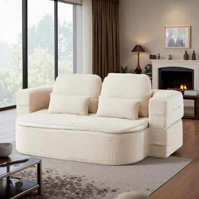 "75"" 2-in-1 Convertible Floor Sofa Bed with Multi-Functional Blanket and 4 Pillows"