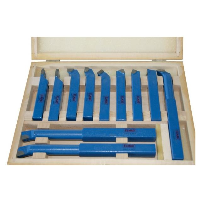 Elmag - Drehstähle-Satz 16x16 mm, 11-teilig mit aufgelöteten HM-Platten, in Holzkassette (89157)