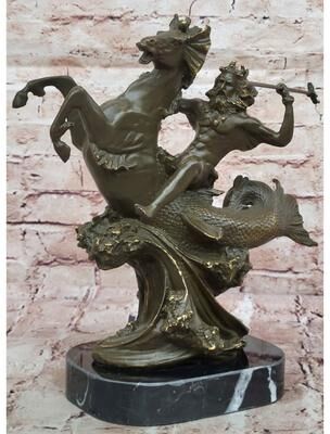 Bronzhaus Bronze Poseidon Sculpture – Greek Sea God On Hippocampus Figurine