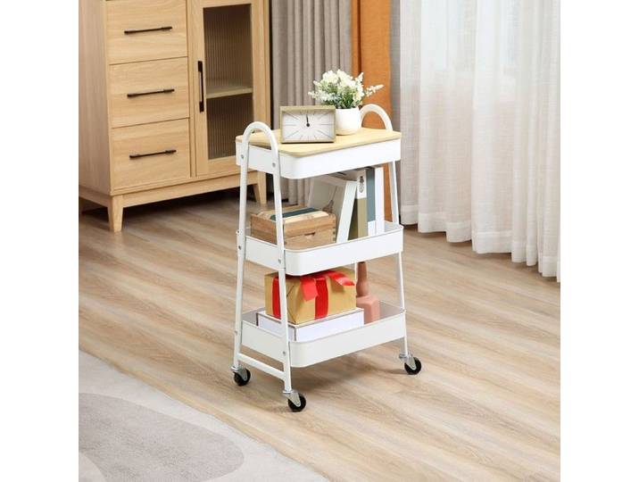 Desserte De Cuisine Desserte cuisine métal 3 niveaux grand rangement couvercle acier blanc 45x31x79cm