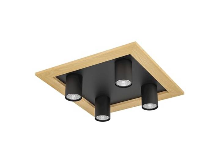 Eglo Luminaire plafonnier LED Valcasotto à 4 spots\, lampe de plafond pour salon et couloir\, FSC100HB\, éclairage en bois et métal noir et blanc\, avec ampoules GU10\, blanc chaud