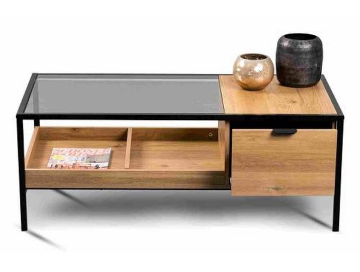 freiraum Couchtisch Mandurah 2, Schublade, Ablage, Eiche Dekor, Metall + MDF - 110x42x55cm (BxHxT)