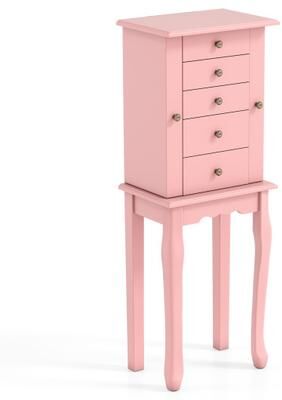 Costway 2 Colors Armoire Storage Standing Jewelry Cabinet with Mirror-Pink