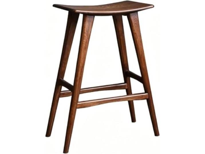 twwhyg Natürliche Massivholz-Barhocker, rückenfreies Sattelsitz-Design mit Fußstützen, minimalistische Hochstühle(Walnut)