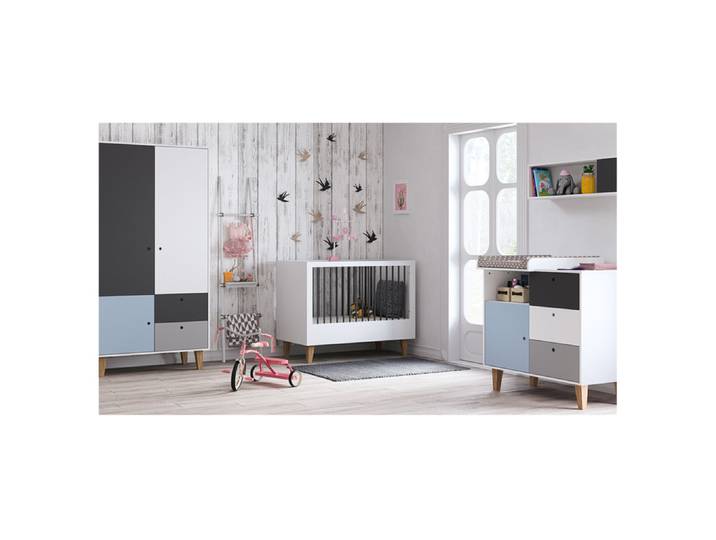 Chambre complète lit bébé - commode à langer - armoire Vox Concept Bleu