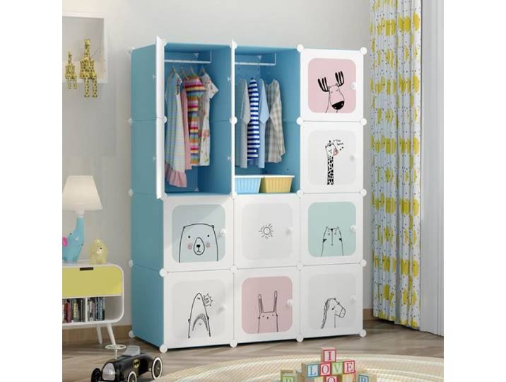 XICHAO Armoire Meuble de Rangement 12 Cubes Pour Enfants - Bleu