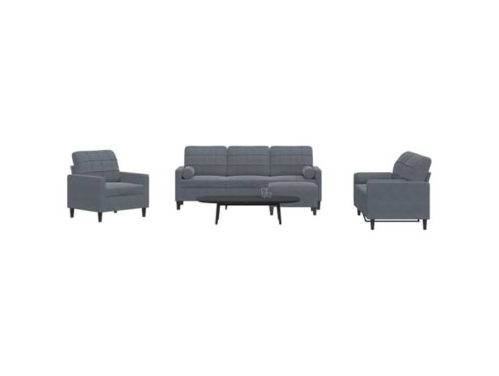 HEFZGDB 4-TLG. Sofagarnitur mit Kissen und Nackenrollen Dunkelgrau Samt, Weiches Velours Material und Robustes Metallgestell für Langlebigkeit, Vielseitiger Hocker