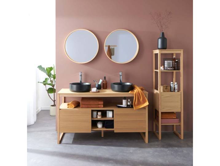 Meuble double 140cm + vasque +miroir+colonne atoll