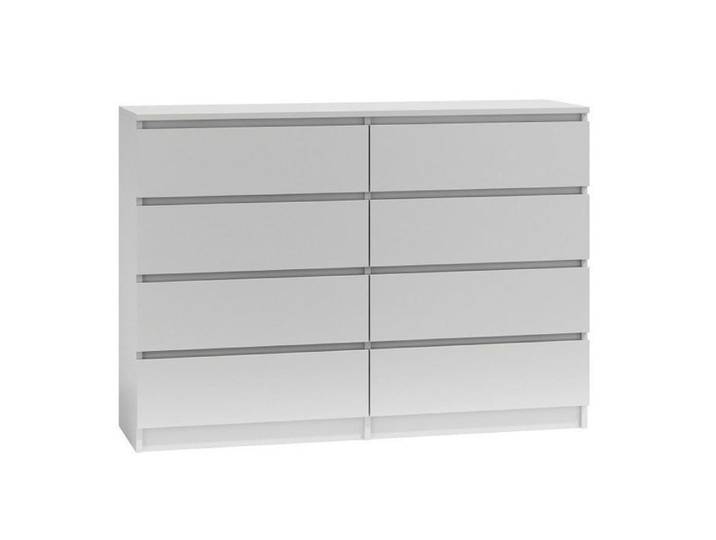 Commode blanche - TOP E SHOP - 8 tiroirs - 140 cm de largeur - Collection MALWA - Panneau de particules stratifié 16 mm