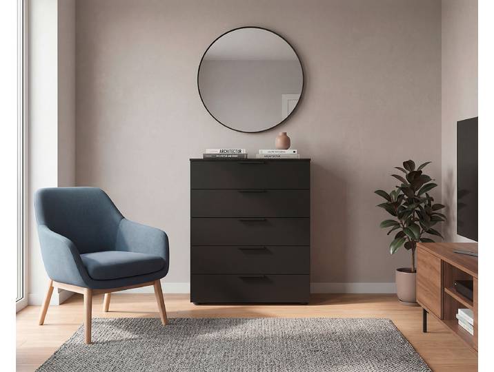 Commode Flipp à 5 tiroirs 80cm Noir/Noir