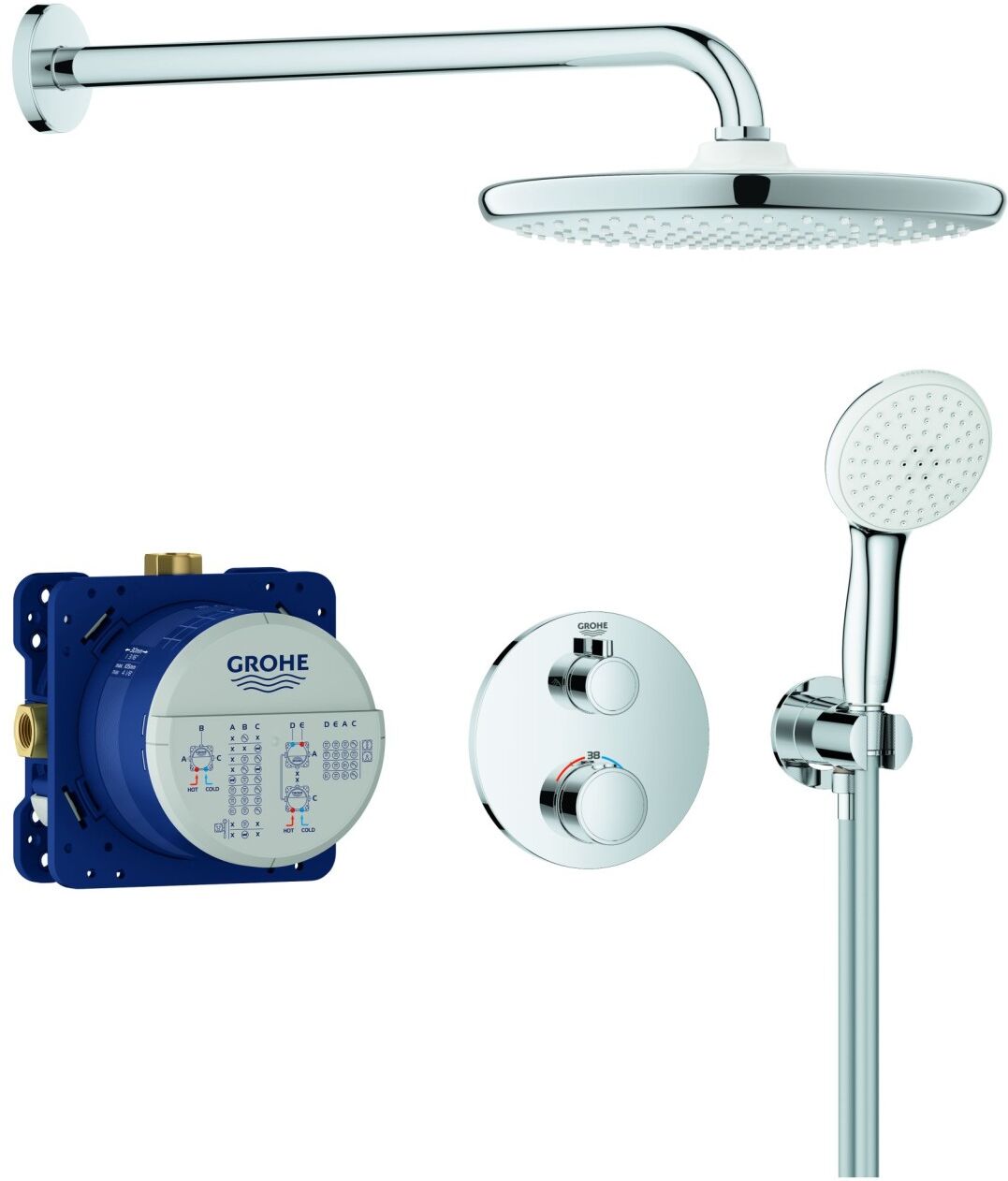 Grohe Unterputz-Duschsystem Grohtherm 34872 mit FMS rund/SmartBox/Kopfb./Brauseset chrom, 34872000 34872000