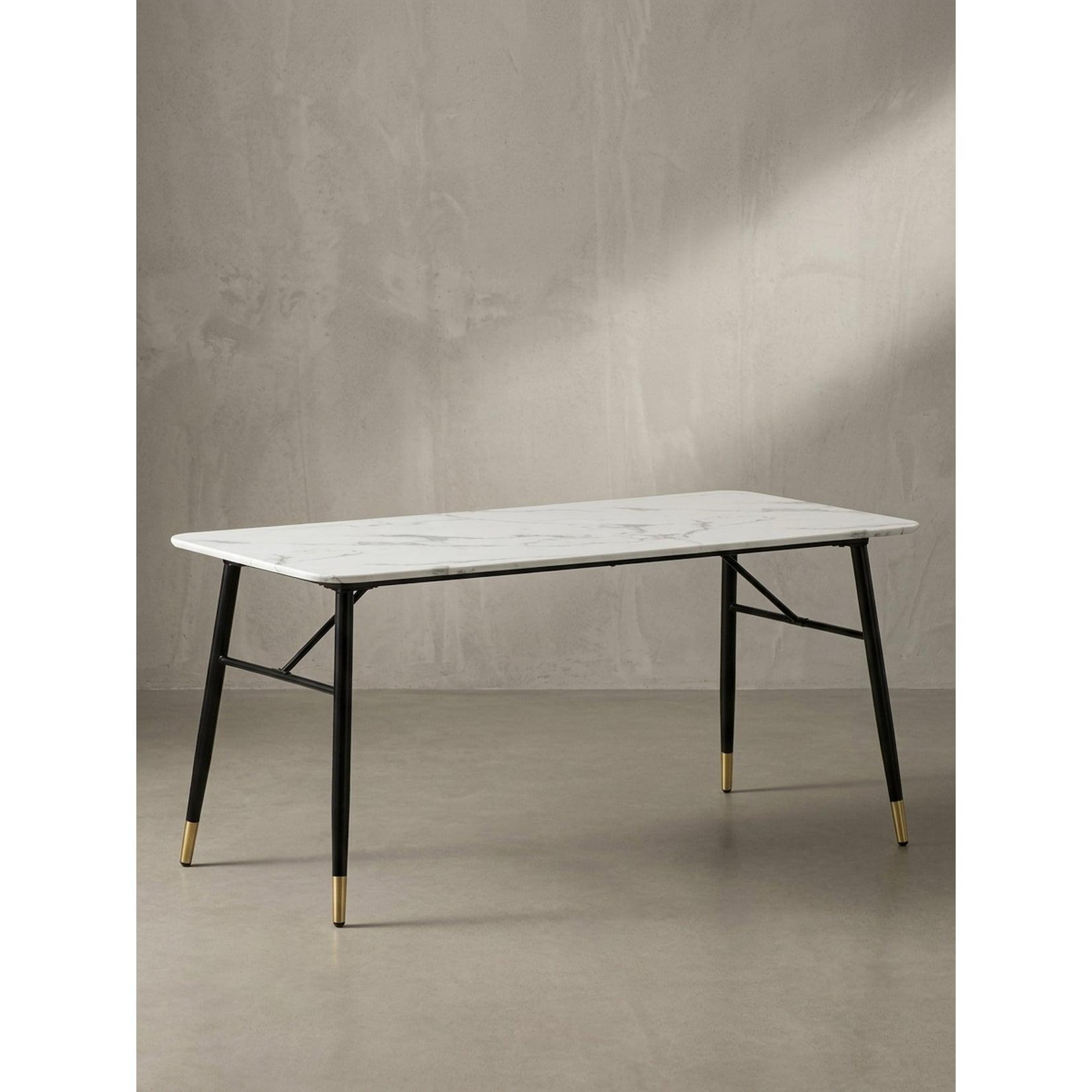Esstisch Marmoroptik Metall Rechteckig Modern Klein, Weiß 160x80x76 cm