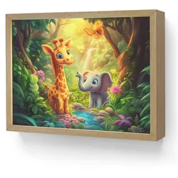 WANDLEUCHTE MIT AKKU Giraffe - Elefant - Blumen - Dschungel LED 40x30 cm Wandlampe
