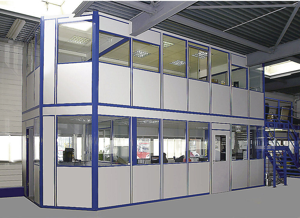 kaiserkraft Hallenbüro, 3-seitig, zur Montage an vorhandene Wand, Außenbreite 3100 mm, Außenlänge 4100 mm