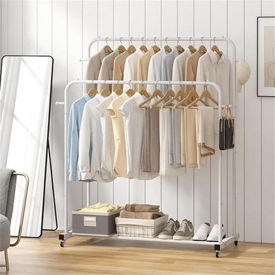 No "Double Rods Garment Rack with Wheels - 16.73""D x 39.76""W x 66.55""H"