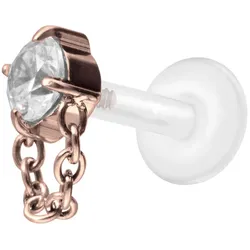 PTFE Labret mit Innengewinde + Titan-Aufsatz KRISTALL + KETTE